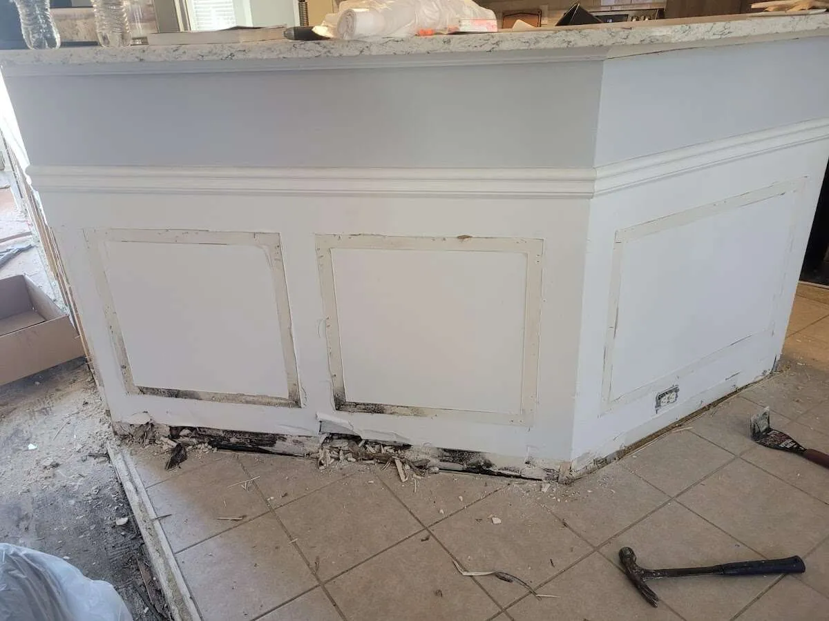 Water damage and mold on kitchen during Storm Damage Restoration in Honey Brook